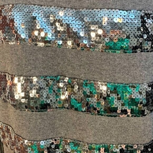 Forever XXI Green Sequin Stripe Crew Neck Casual Long Sleeve Comfy Sweatshirt - Picture 4 of 9